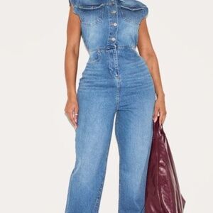 Shape Light Blue Sleeveless Rigid Denim Jumpsuit